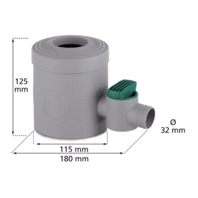 zbieracz wody deszczowej z zaworem mpi szary wymiary