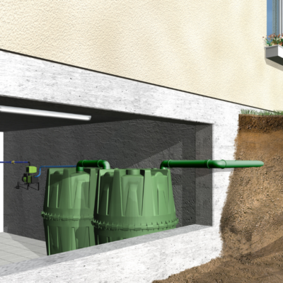 zbiornik na deszczówke herkules 1600l montaż w pomieszczeniu technicznym