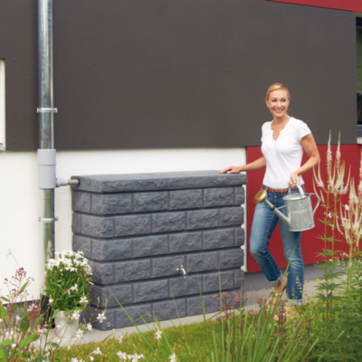 Zbiornik na deszczówkę Rocky 400l przyścienny granitowy zamontowany