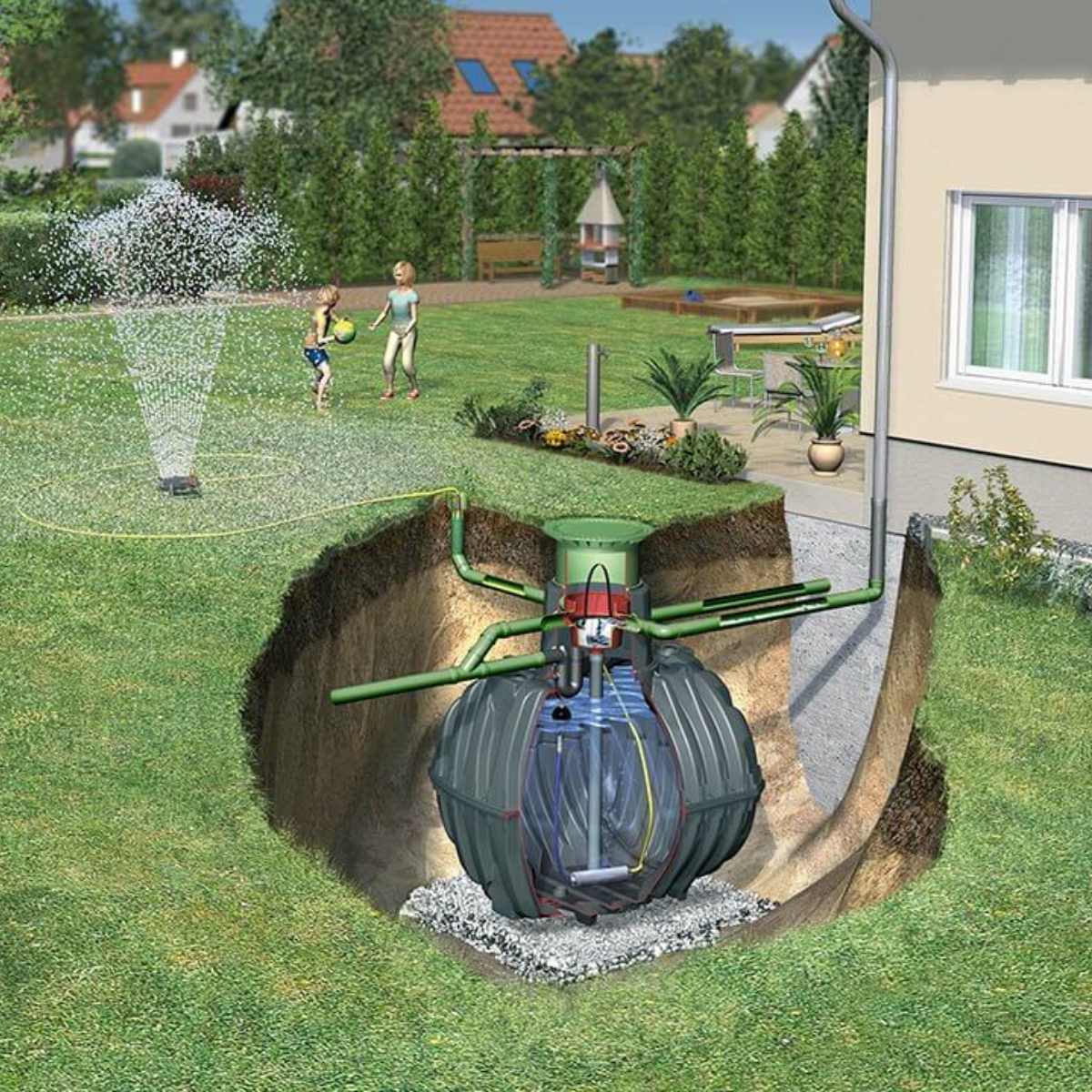 GRAF Carat - podziemny system zbierania deszczówki wizualizacja